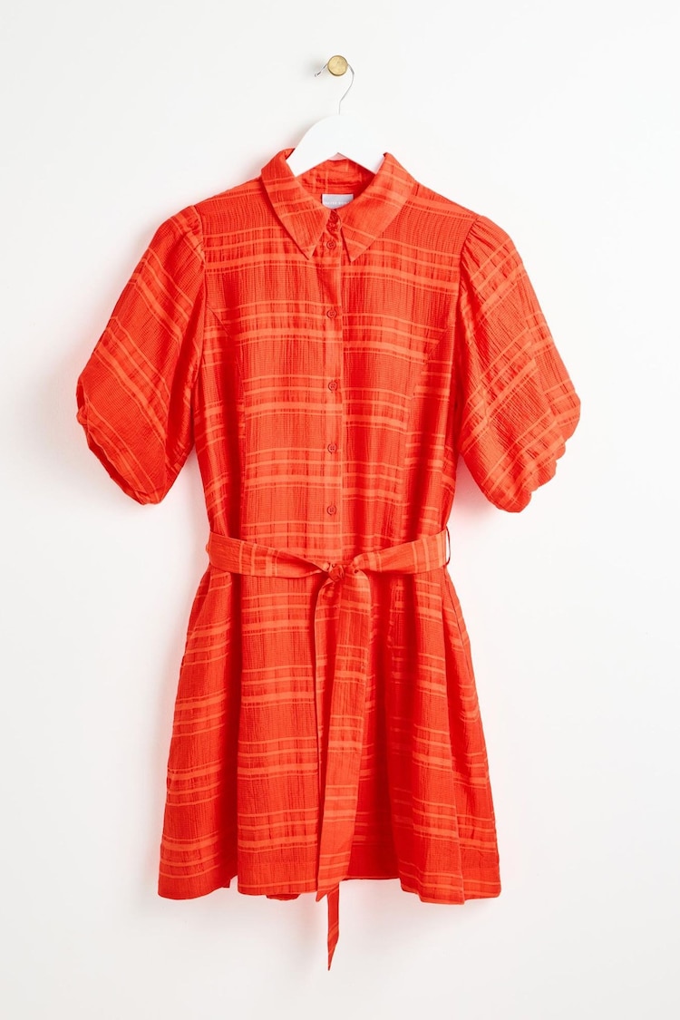 Oliver Bonas Orange Textured Stripe Mini Shirt Dress - Image 1 of 6