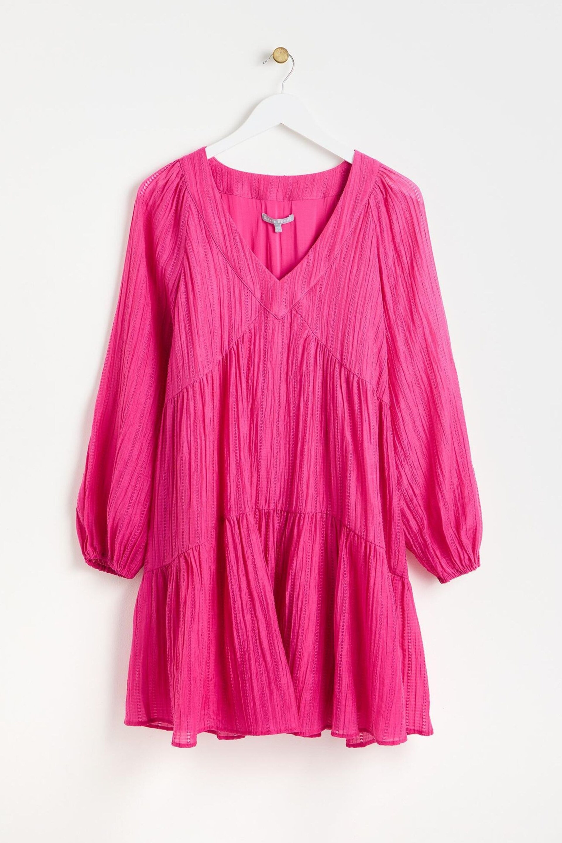 Oliver Bonas Pink Textured Tiered Mini Dress - Image 1 of 6