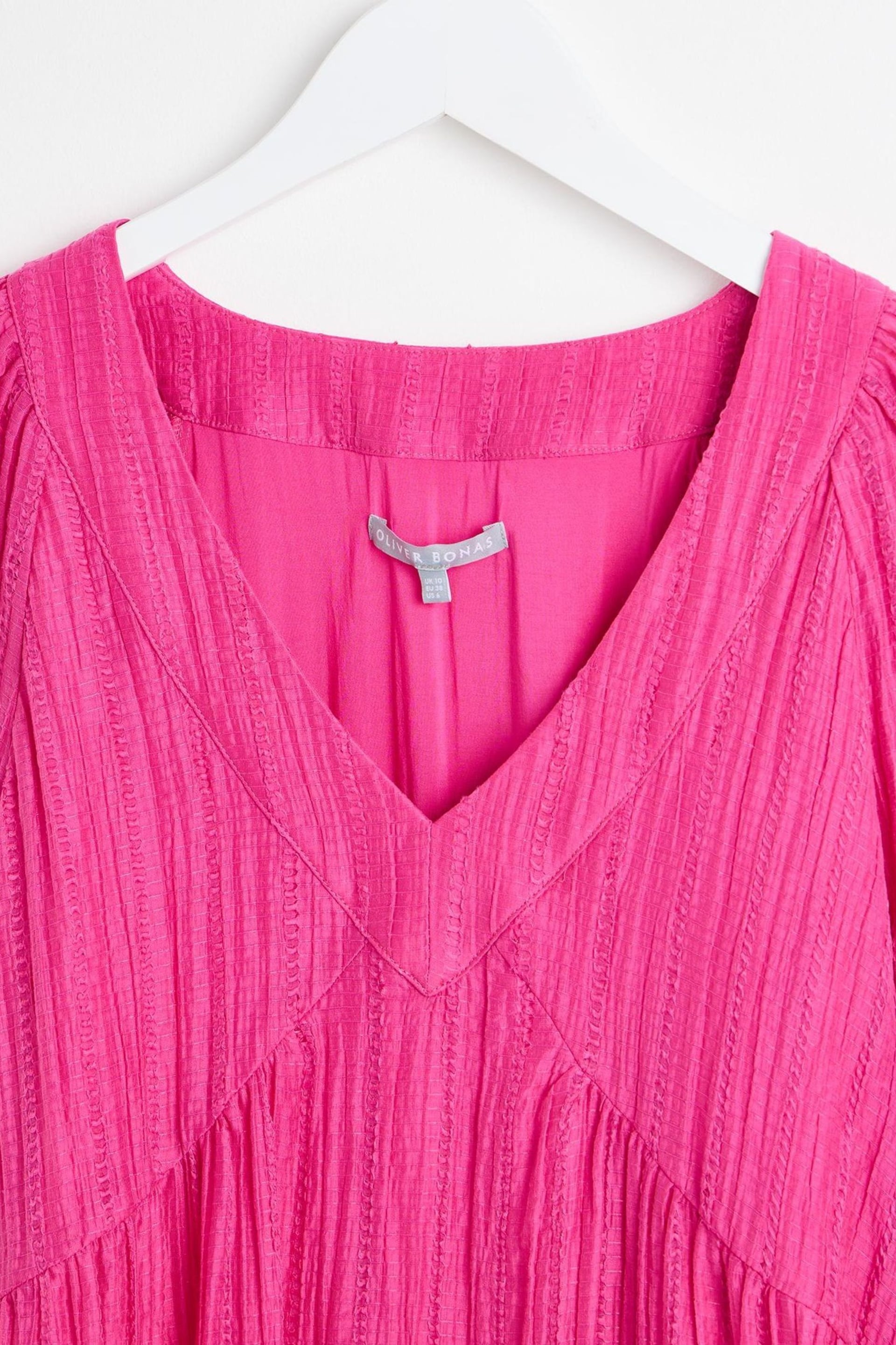 Oliver Bonas Pink Textured Tiered Mini Dress - Image 3 of 6