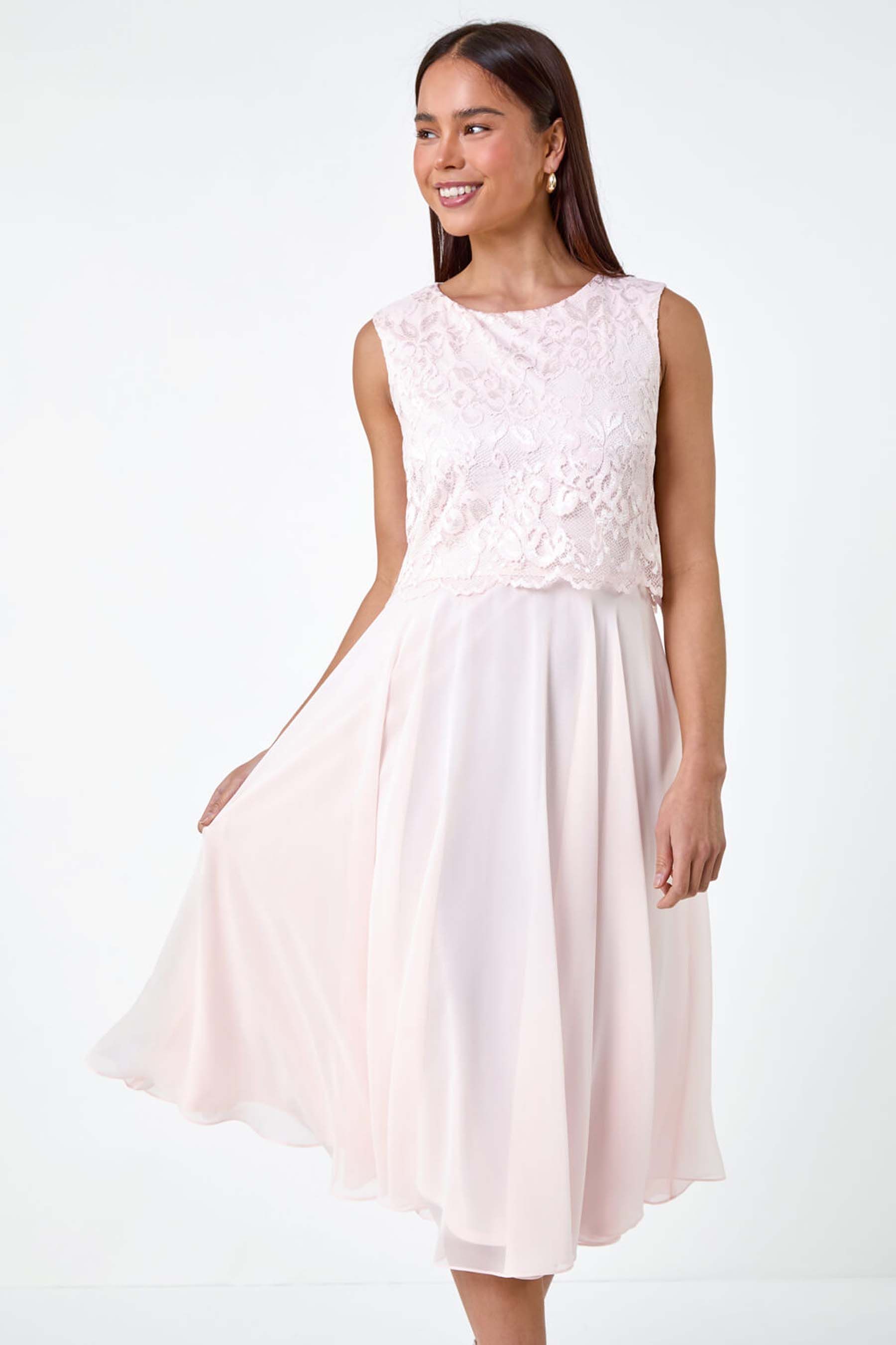 Buy Roman Pink Lace Pleated Midi Dress from the Next UK online shop