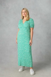 Live Unlimited Green Curve Ditsy Jersey Shirred Cuff Maxi Dress - Image 3 of 7