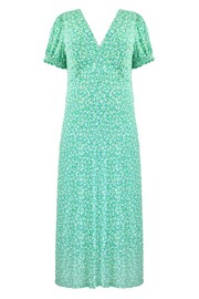 Live Unlimited Green Curve Ditsy Jersey Shirred Cuff Maxi Dress - Image 6 of 7