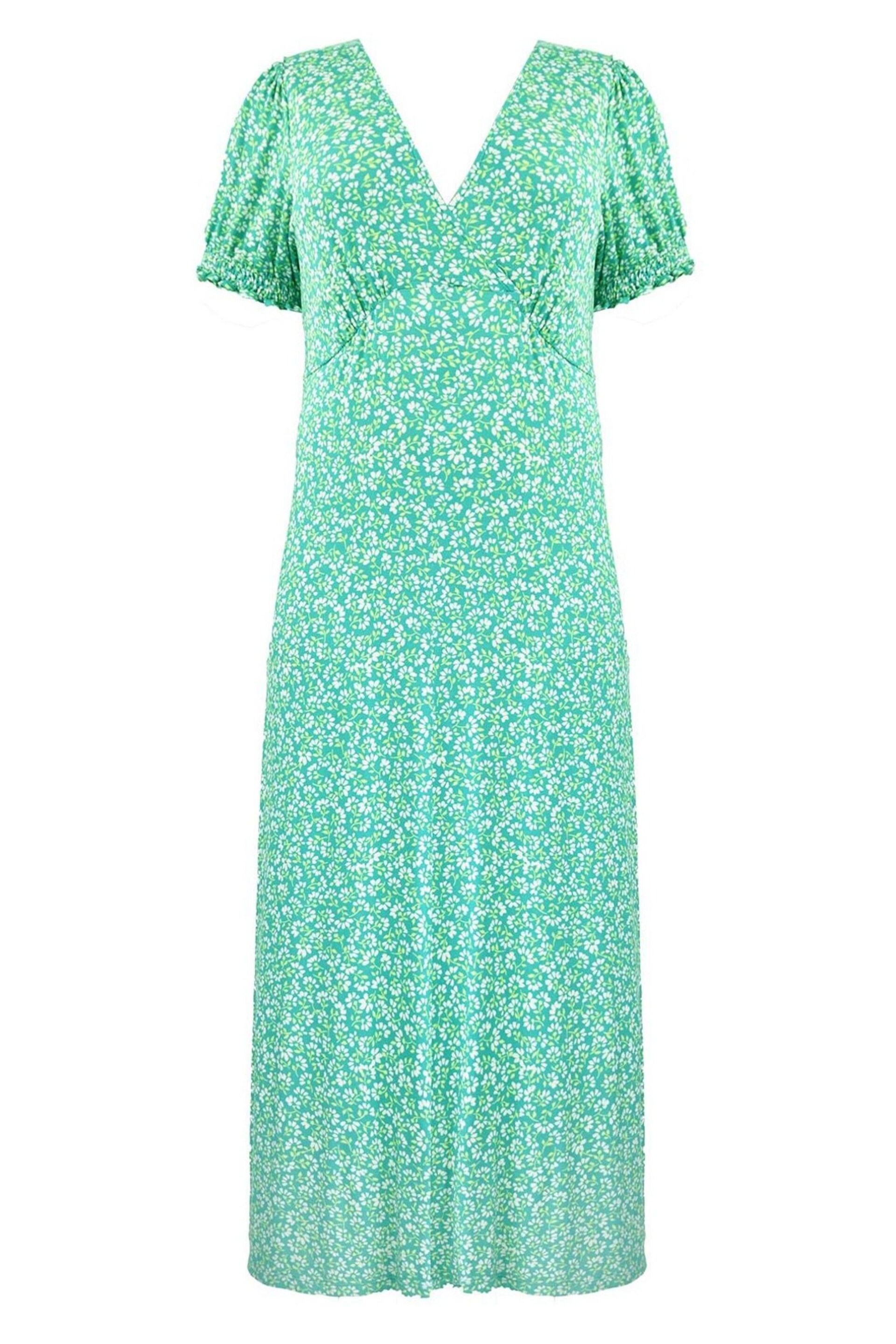 Live Unlimited Green Curve Ditsy Jersey Shirred Cuff Maxi Dress - Image 6 of 7