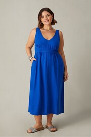 Live Unlimited Blue Curve Linen Mix V-Neck Midi Dress - Image 1 of 4