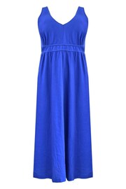 Live Unlimited Blue Curve Linen Mix V-Neck Midi Dress - Image 4 of 4