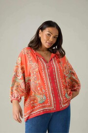 Live Unlimited Red Curve Scarf Print Tie Neck Blouse - Image 1 of 7