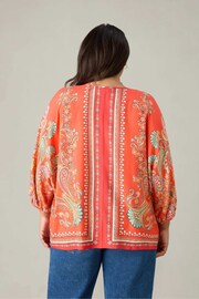 Live Unlimited Red Curve Scarf Print Tie Neck Blouse - Image 3 of 7