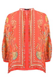 Live Unlimited Red Curve Scarf Print Tie Neck Blouse - Image 6 of 7