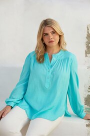 Live Unlimited Blue Curve Nehru Collar Blouse - Image 1 of 9