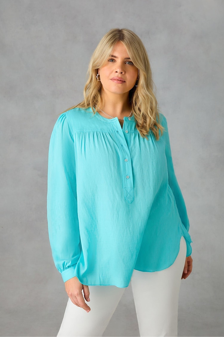 Live Unlimited Blue Curve Nehru Collar Blouse - Image 1 of 9