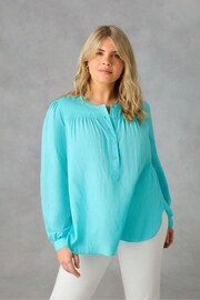 Live Unlimited Blue Curve Nehru Collar Blouse - Image 3 of 9