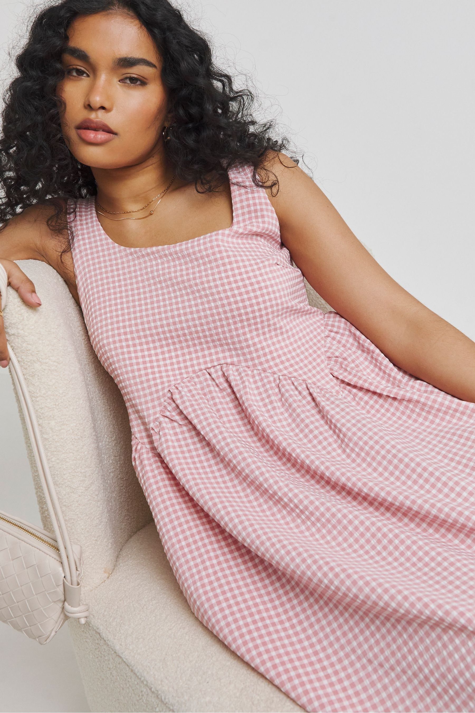 Buy Simply Be Pink Gingham Smock Apron Dress from the Next UK online shop