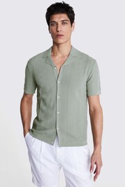 MOSS Sage Green Pointelle Knitted Shirt - Image 1 of 3
