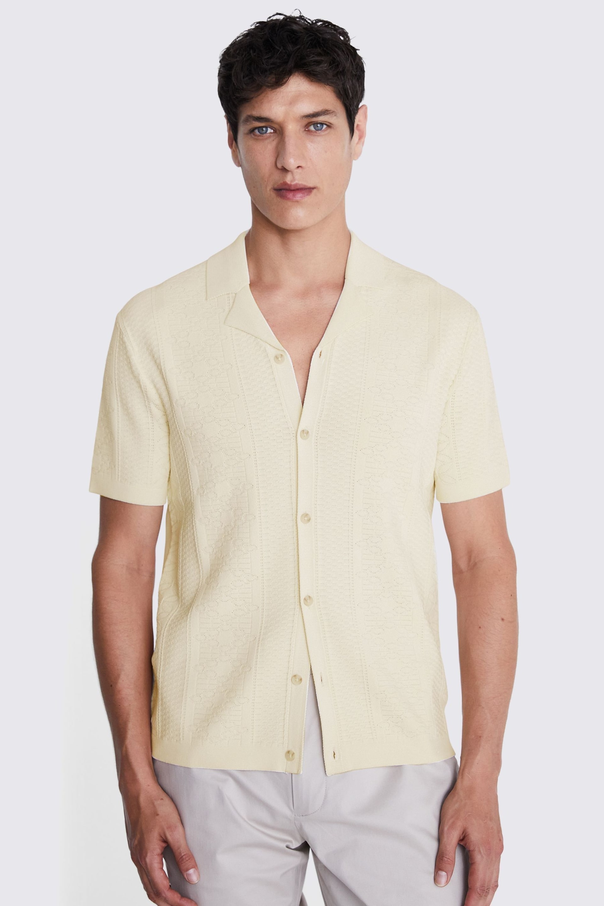 MOSS Natural Pointelle Knitted Shirt - Image 1 of 5