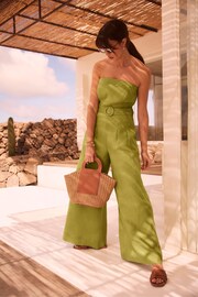 Mint Velvet Green Linen Belted Bandeau Jumpsuit - Image 1 of 4