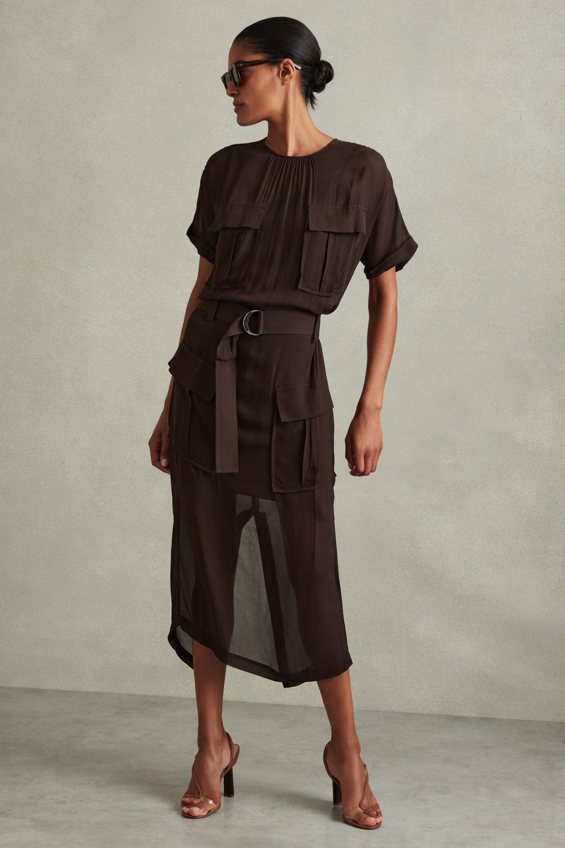 Buy Reiss Chocolate Essie Mesh Utility Belted Midi Dress from Next Germany