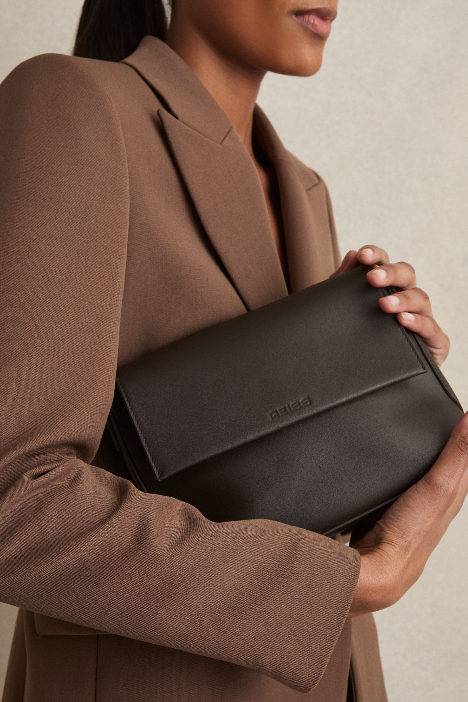 Buy Reiss Chocolate Selena Leather Adjustable Strap Crossbody Bag from Next Malta
