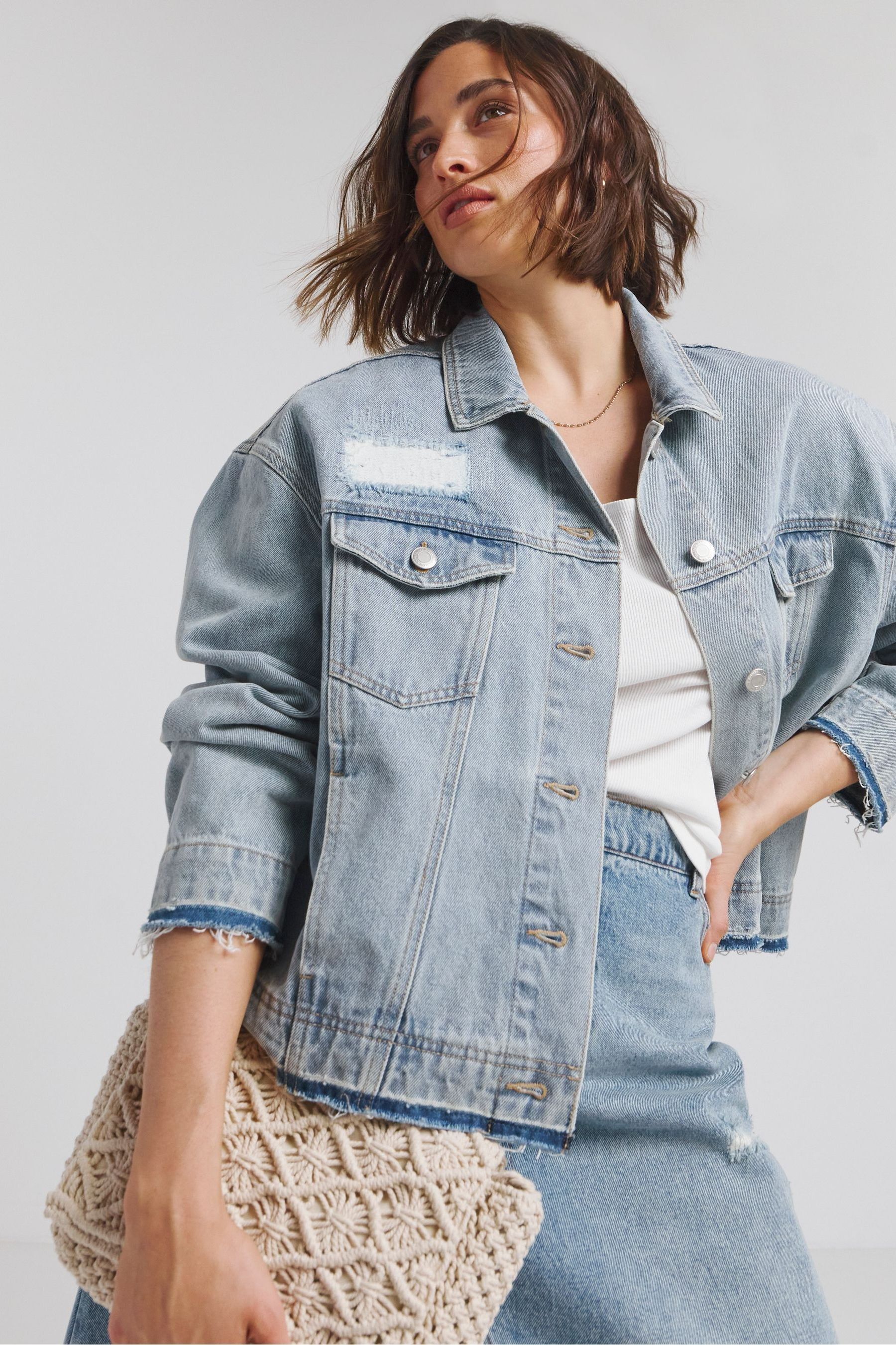 Simply Be Blue Rip And Repair 100 Cotton Denim Jacket 20 Womens