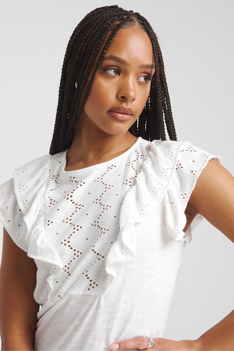 Simply Be White Broderie Yoke Top - Image 4 of 4