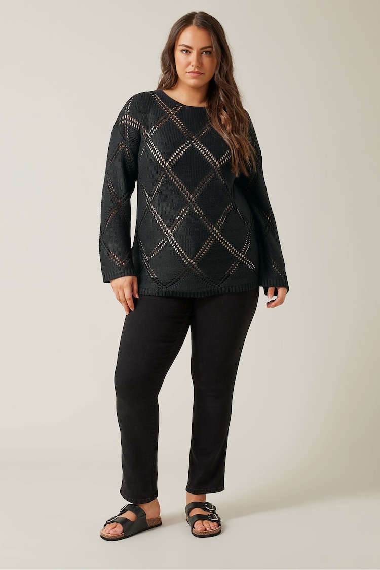 Evans Diamond Pointelle Black Jumper - Image 2 of 5