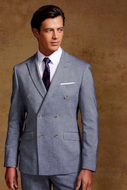 Skopes Tailored Fit Blue Herringbone Double Breasted Suit: Jacket - Image 1 of 9