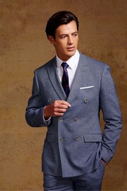 Skopes Tailored Fit Blue Herringbone Double Breasted Suit: Jacket - Image 2 of 9