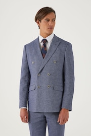 Skopes Tailored Fit Blue Herringbone Double Breasted Suit: Jacket - Image 4 of 9