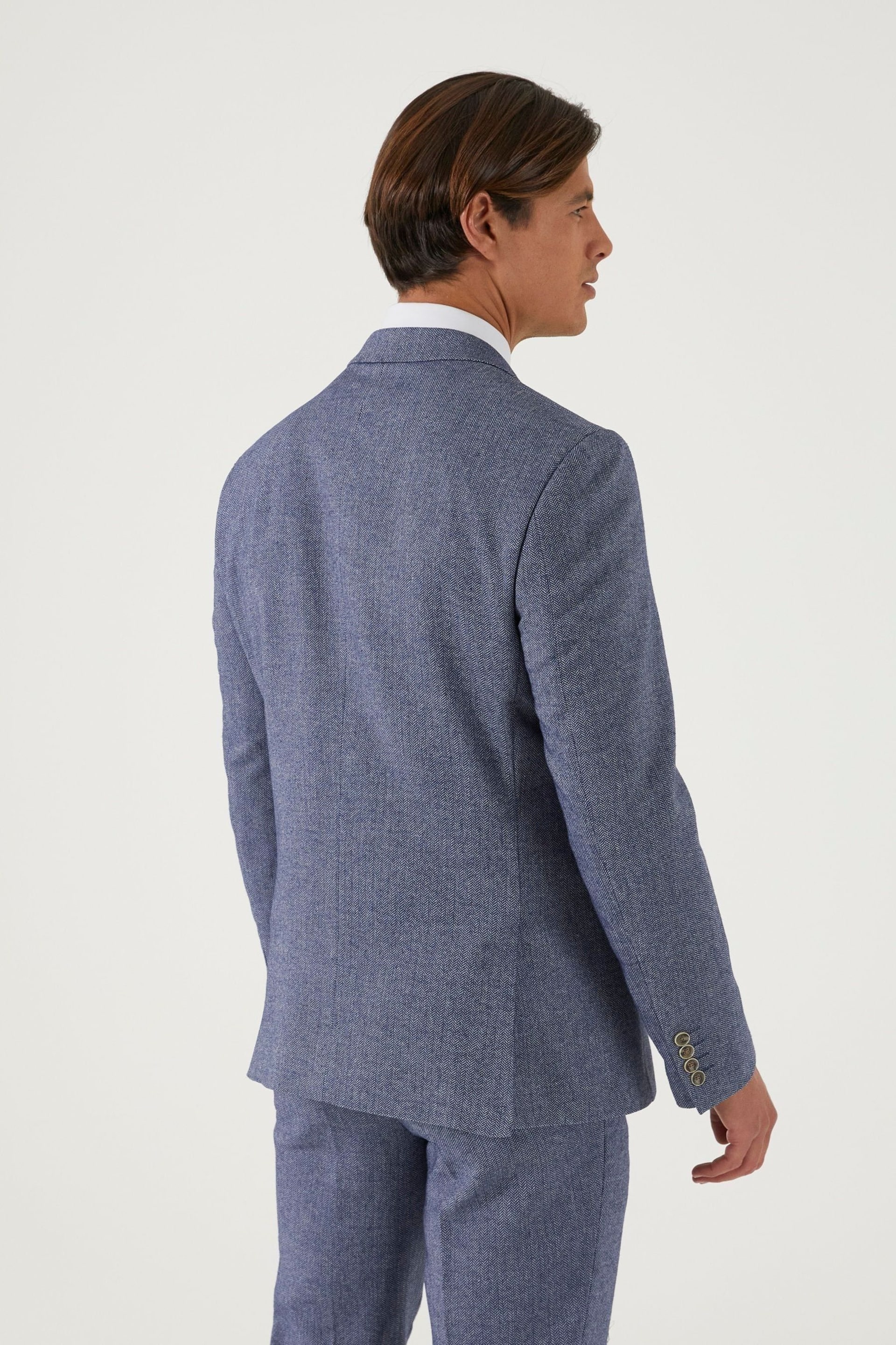 Skopes Tailored Fit Blue Herringbone Double Breasted Suit: Jacket - Image 5 of 9