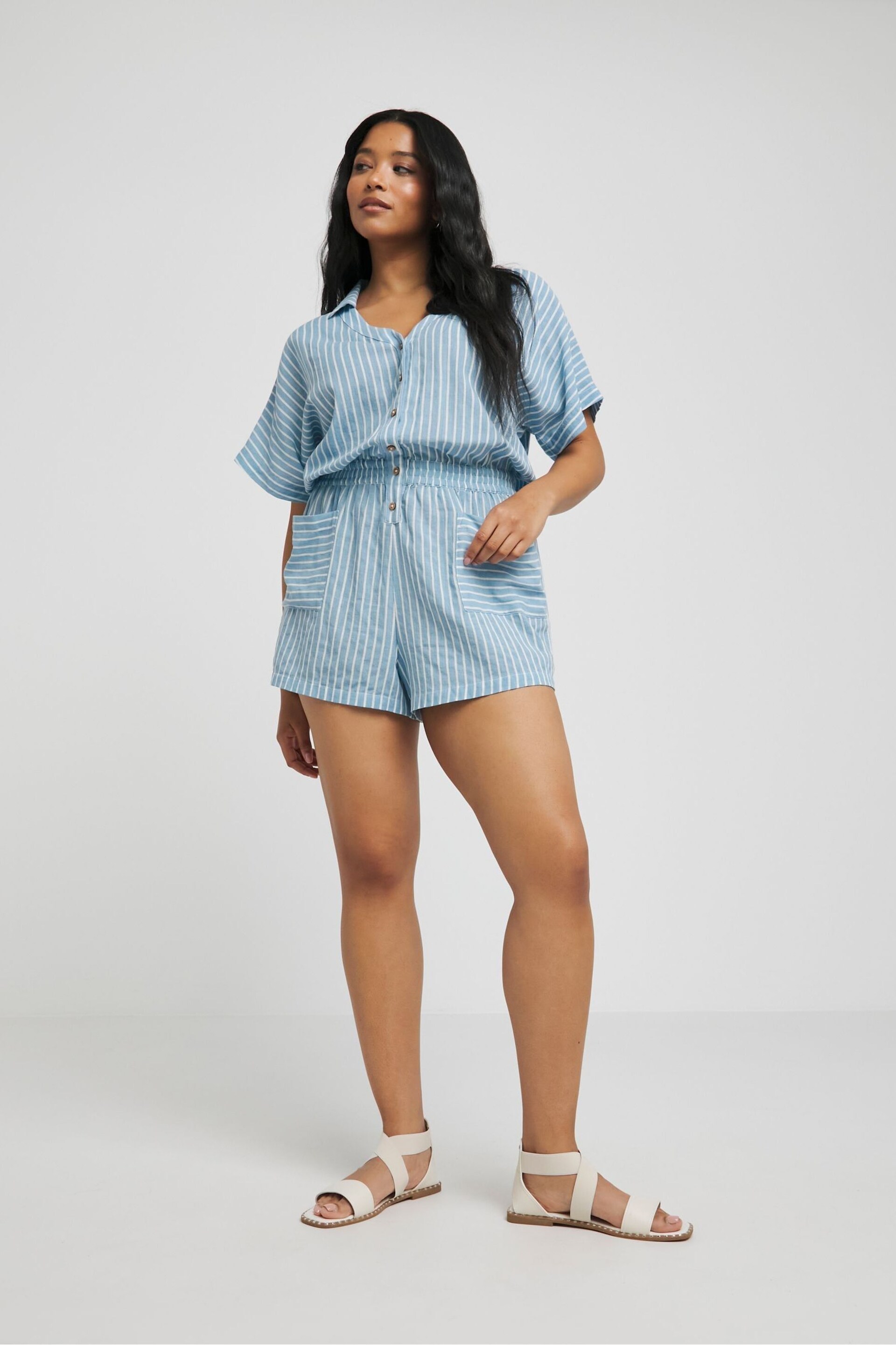 Simply Be Blue Cheesecloth Beach Playsuit - Image 1 of 4