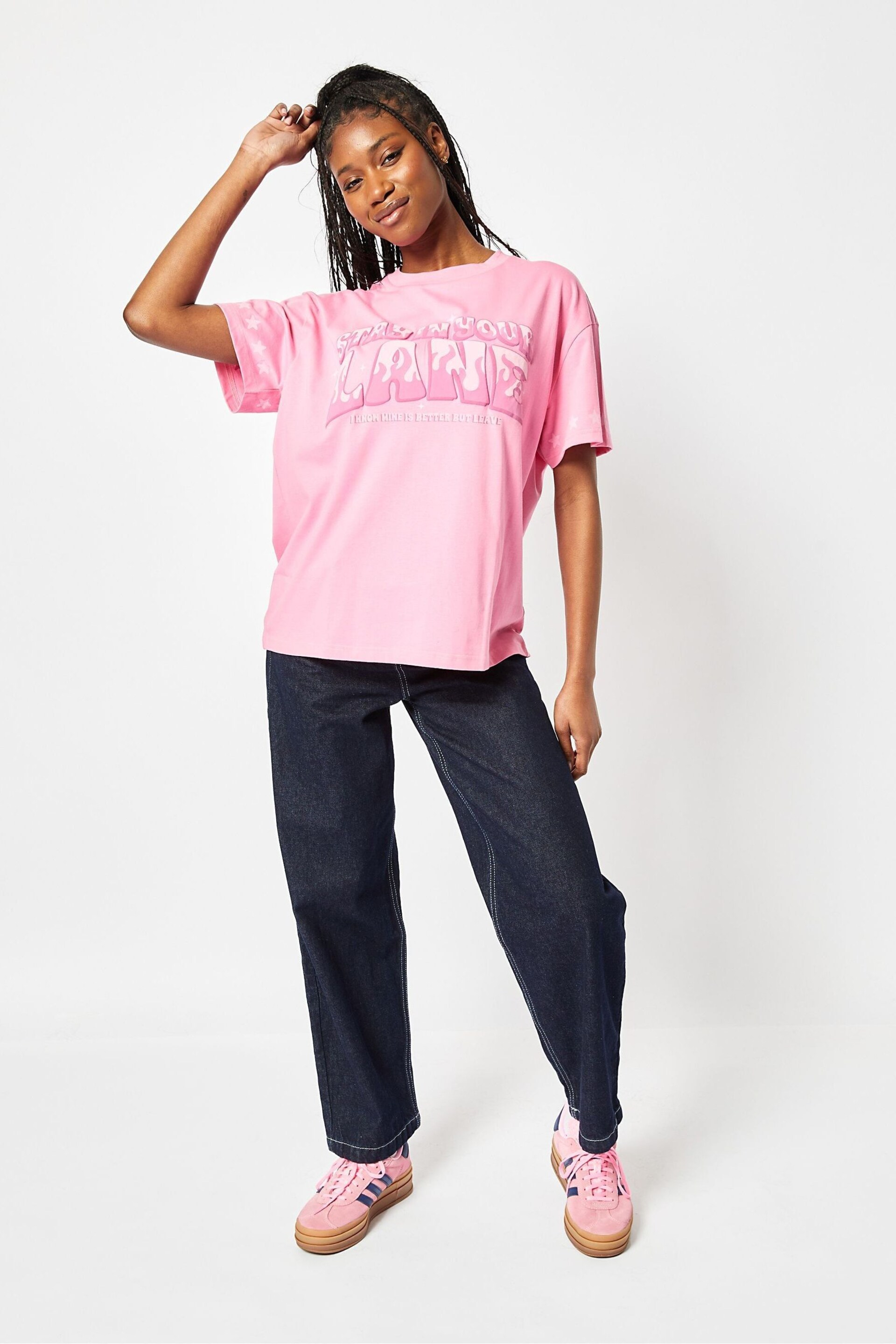 Skinnydip Oversized Pink Stay In Your Lane T-Shirt - Image 3 of 5
