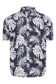 BadRhino Big & Tall Blue BadRhino Neutral Brown Premium Tropical Print Short Sleeve Linen Shirt - Image 3 of 4