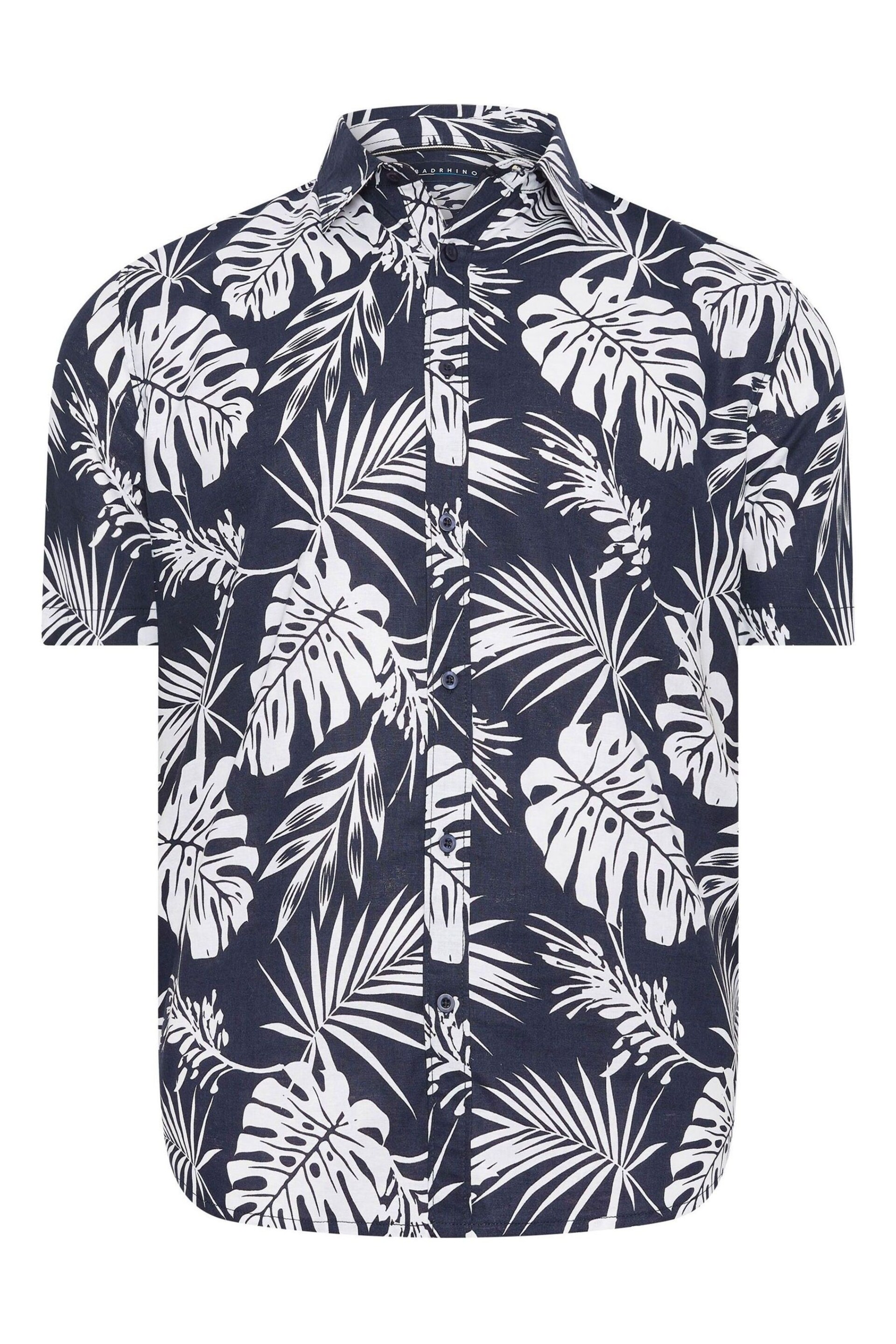 BadRhino Big & Tall Blue BadRhino Neutral Brown Premium Tropical Print Short Sleeve Linen Shirt - Image 3 of 4