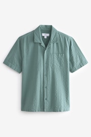 Green Seersucker 100% Cotton Short Sleeve Shirt with Cuban Collar - Image 5 of 7