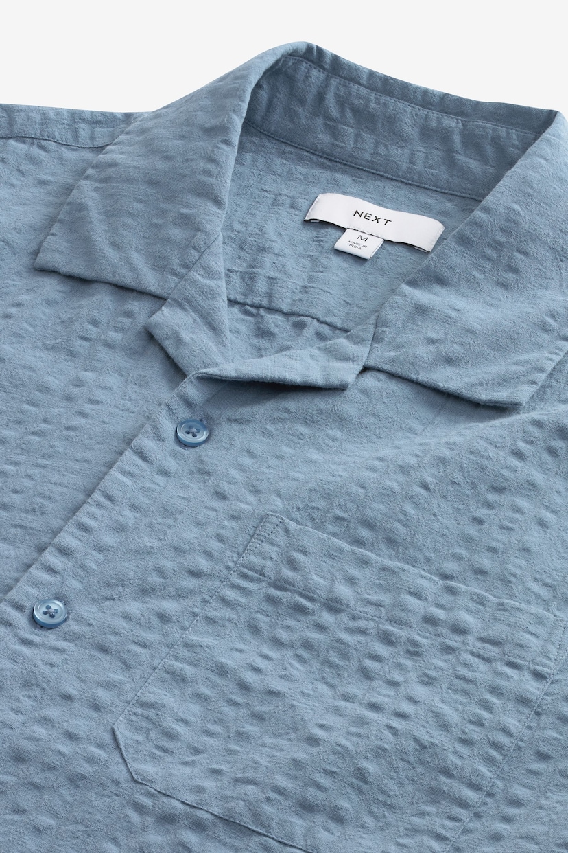Blue Seersucker Short Sleeve Shirt with Cuban Collar - Image 3 of 3