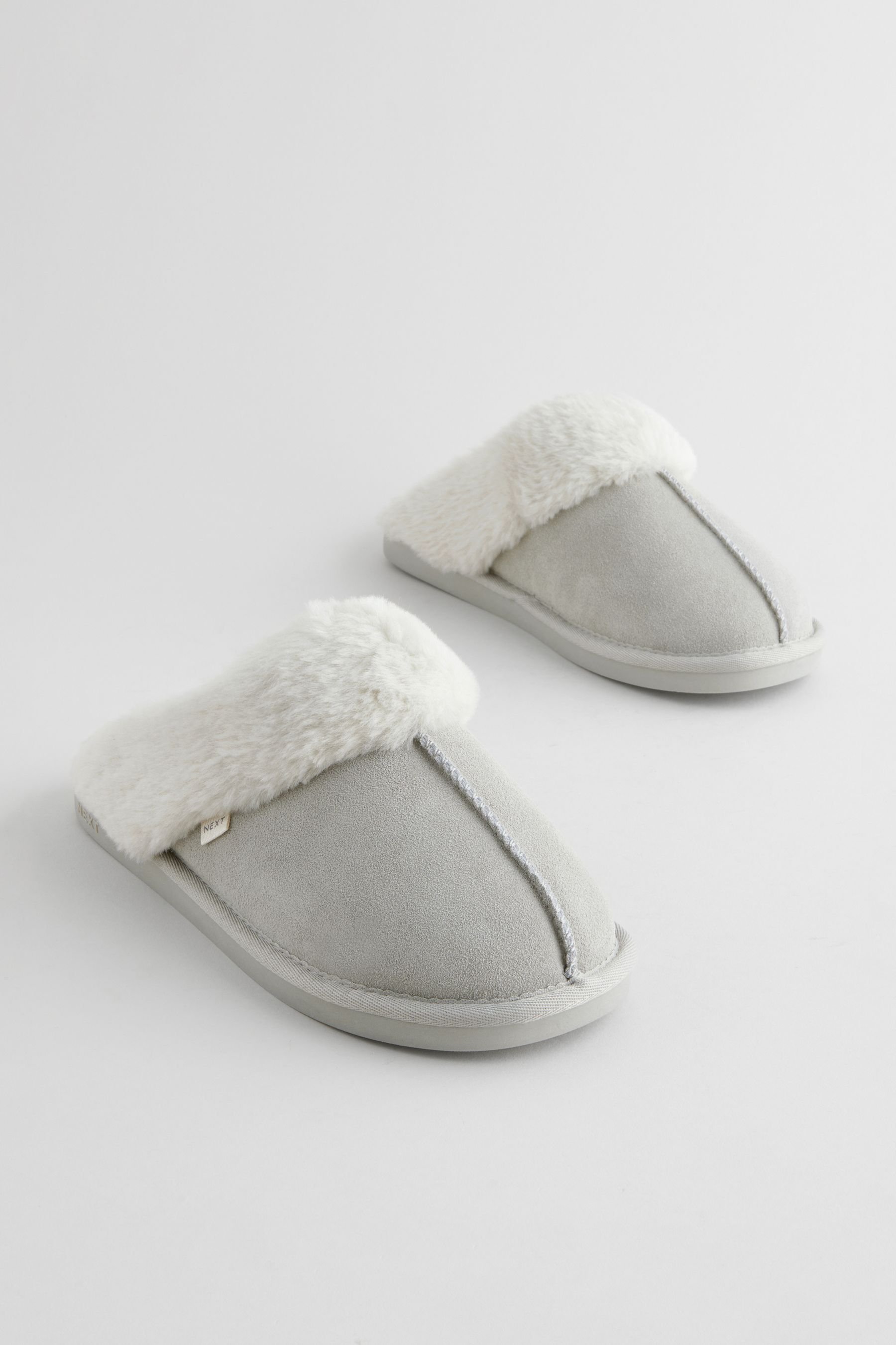 Buy Grey Suede Faux Fur Mule Slippers from the Next UK online shop