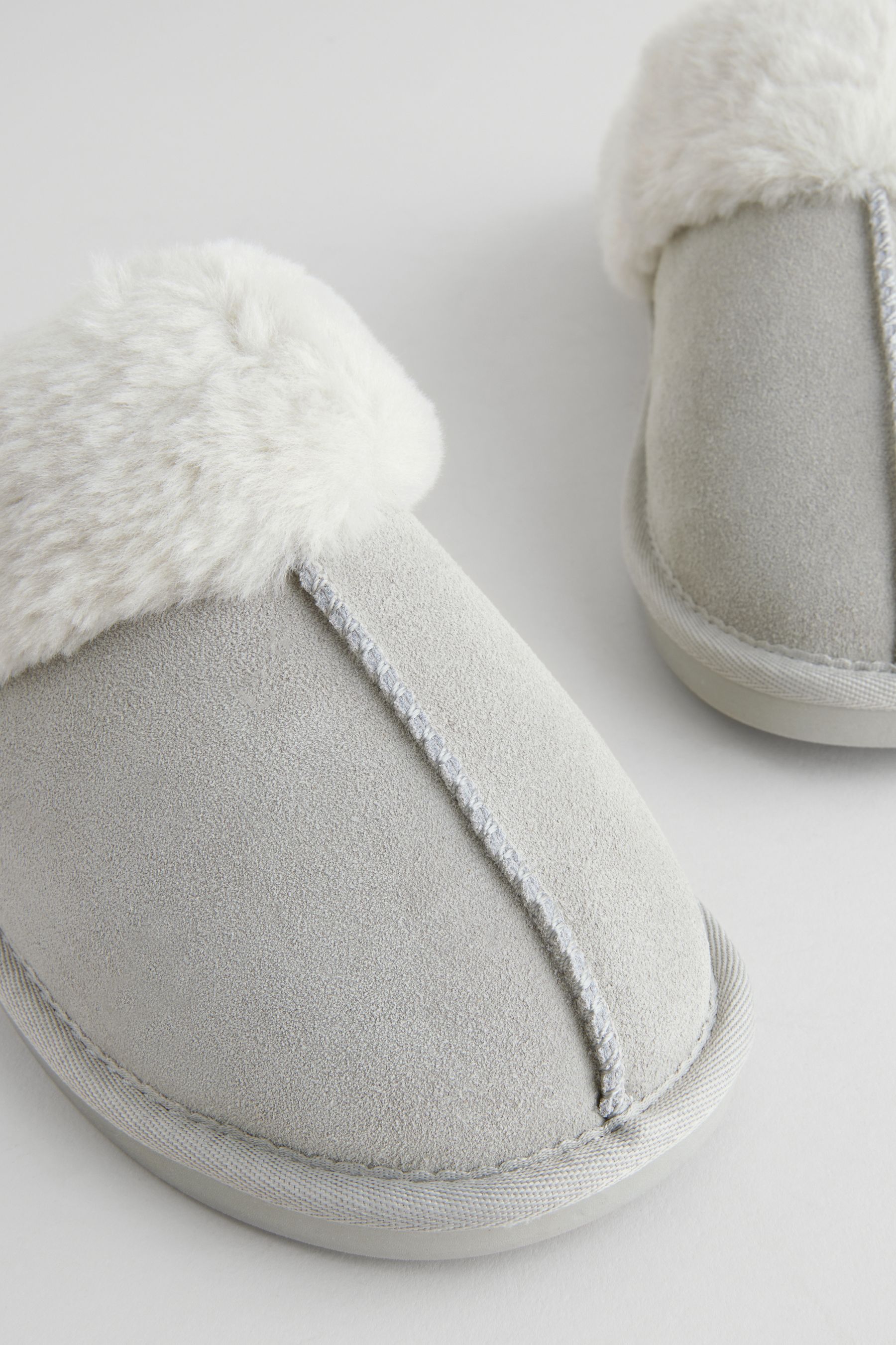 Buy Grey Suede Faux Fur Mule Slippers from the Next UK online shop