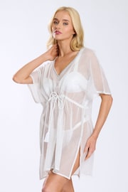 South Beach White Glitter Net Kaftan 100% Cotton Dress With Tassel Tie - Image 1 of 4