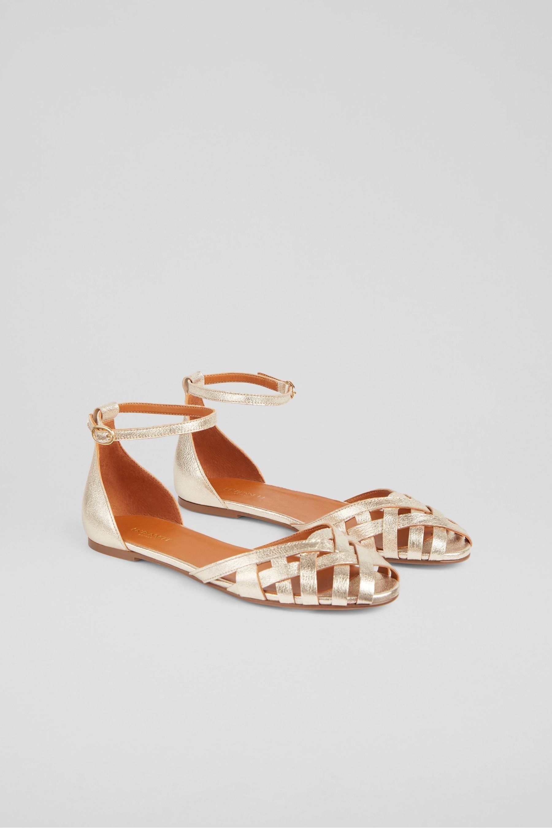 Buy LK Bennett Gold Bianca Leather Cage Front Flat Sandals from Next Luxembourg