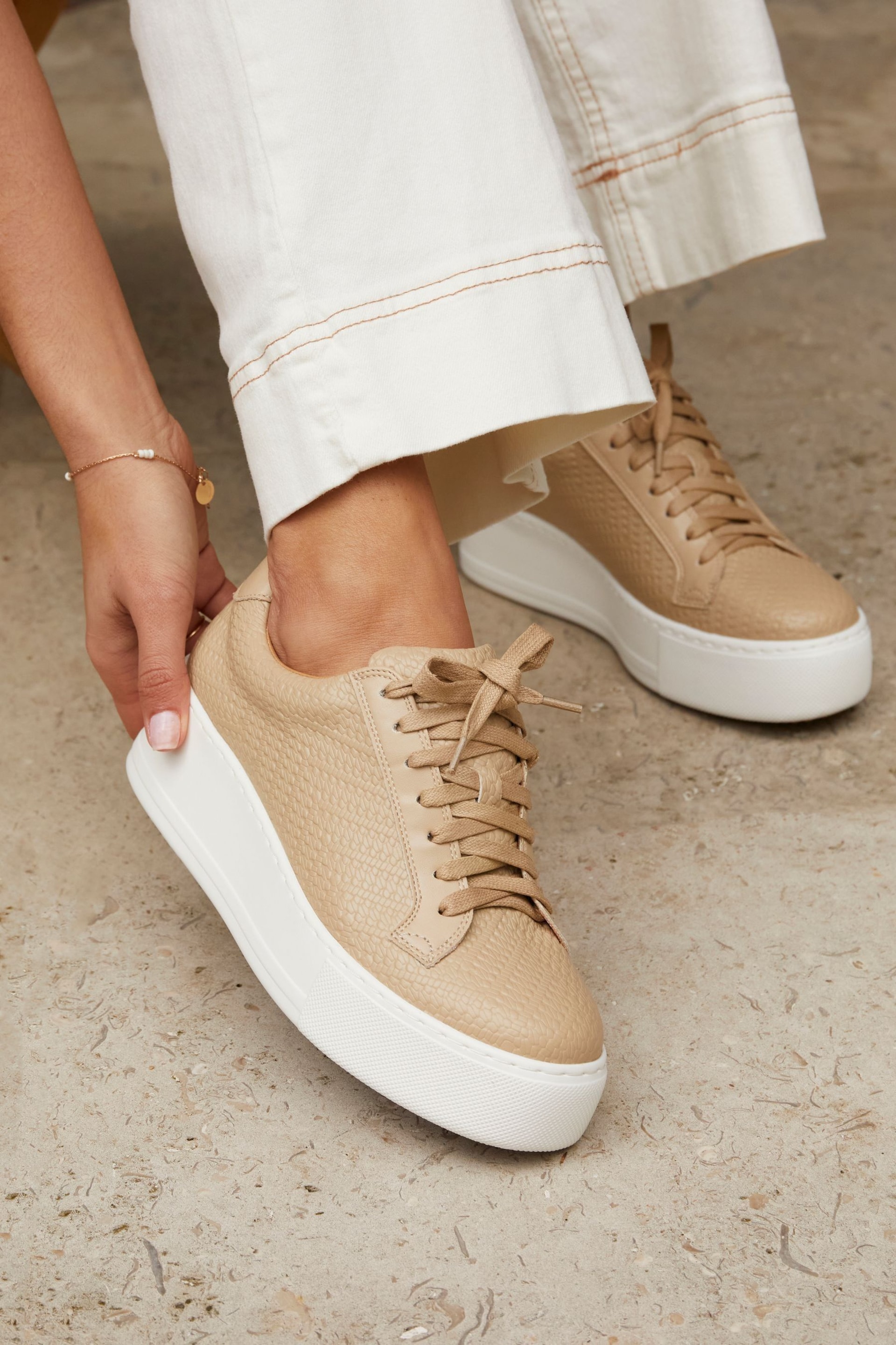 Linzi Natural Twyla Faux Leather Platform Trainers - Image 1 of 5