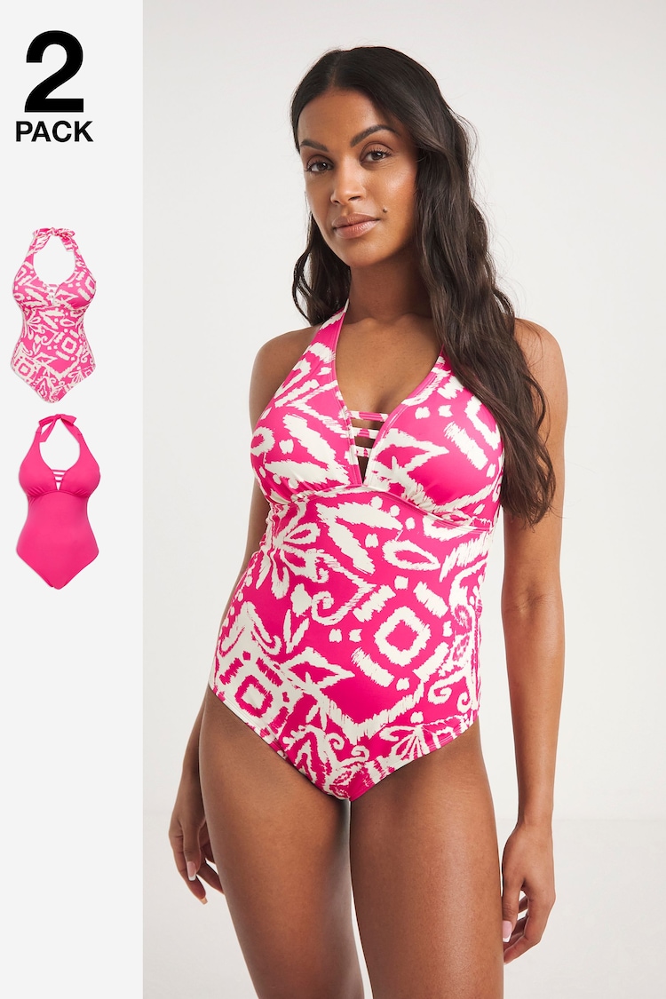 JD Williams Pink Value Swimsuits 2 Pack - Image 1 of 4