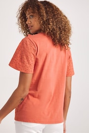 JD Williams Orange 100% Cotton Broderie Frill Jersey Back Top - Image 2 of 3