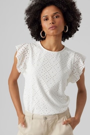 VERO MODA White Frilled Sleeve Broderie Top - Image 1 of 5