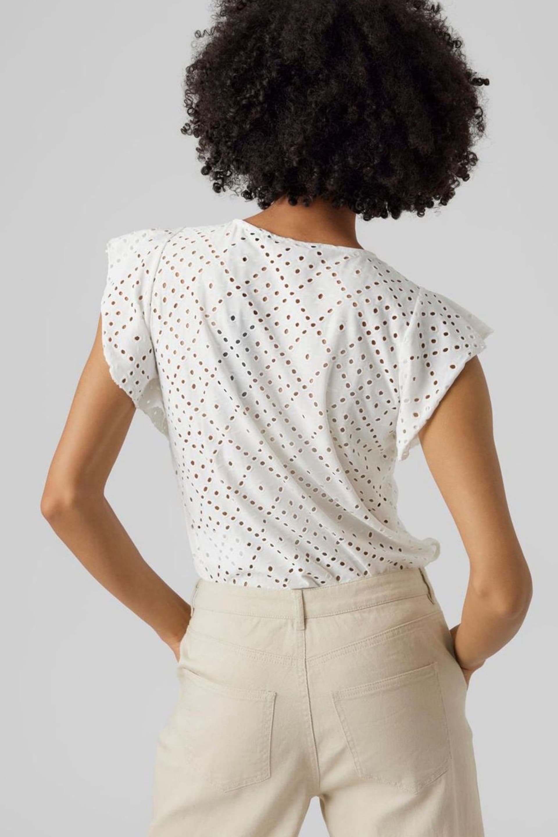 VERO MODA White Frilled Sleeve Broderie Top - Image 2 of 5