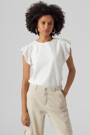VERO MODA White Frilled Sleeve Broderie Top - Image 3 of 5