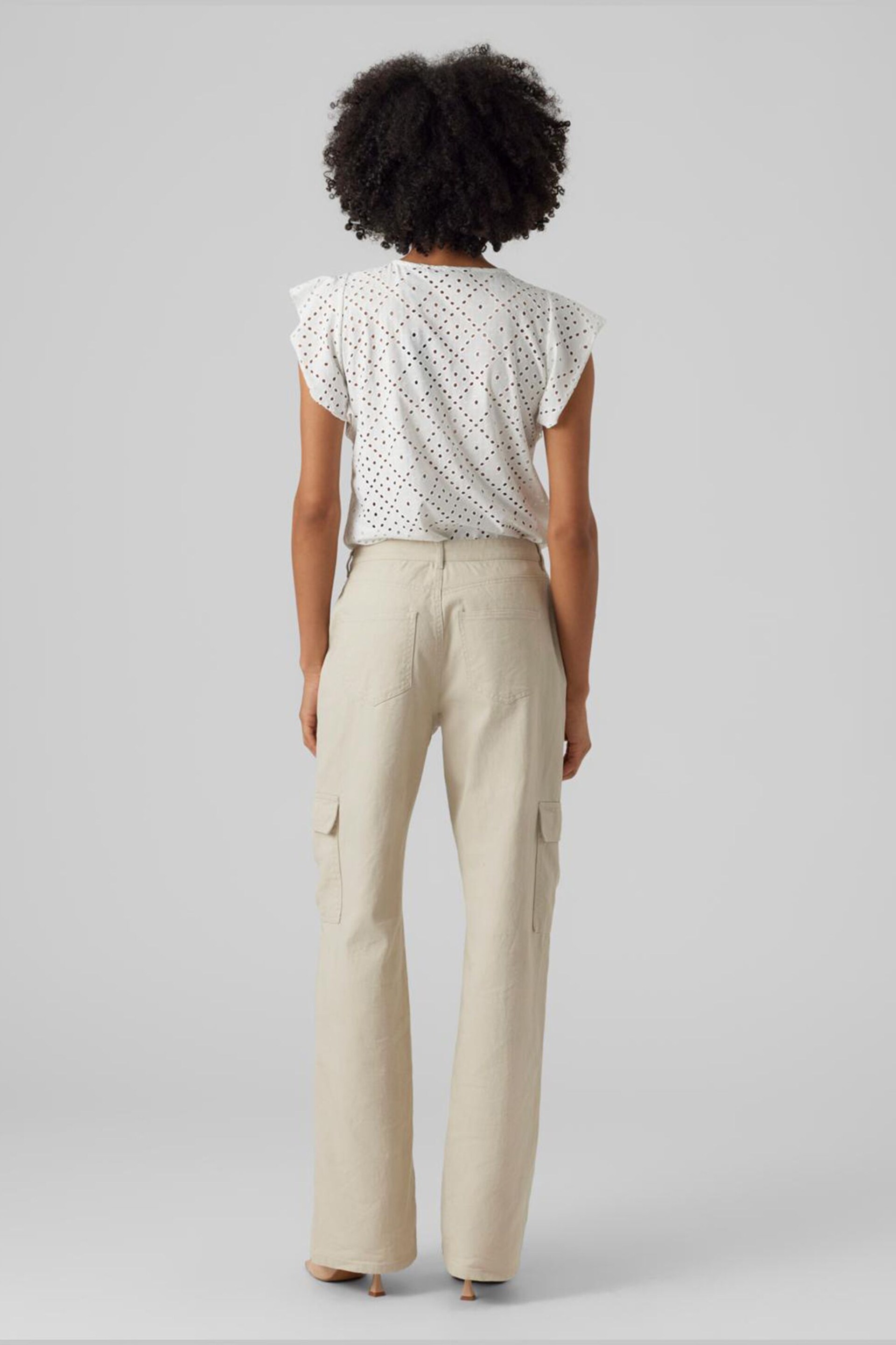 VERO MODA White Frilled Sleeve Broderie Top - Image 4 of 5
