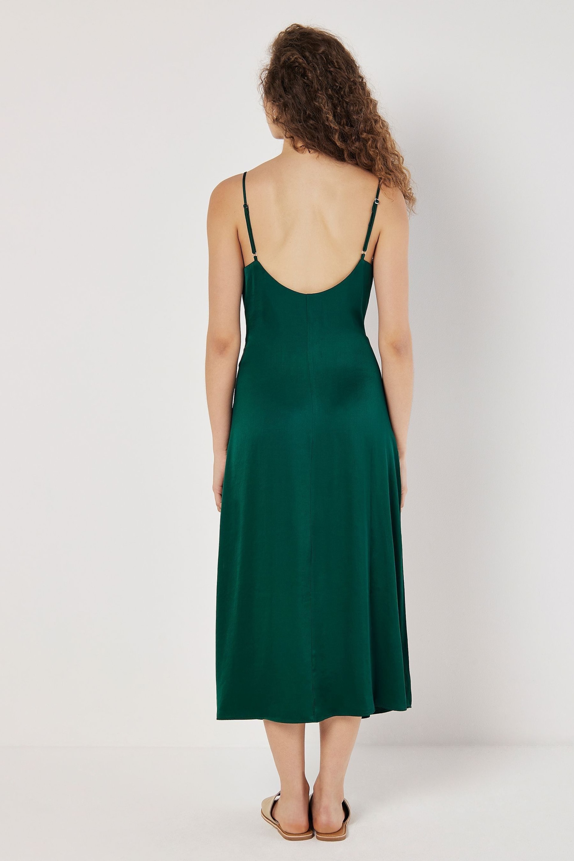 Apricot Green Satin Ruched A Line Midi Dress - Image 4 of 4