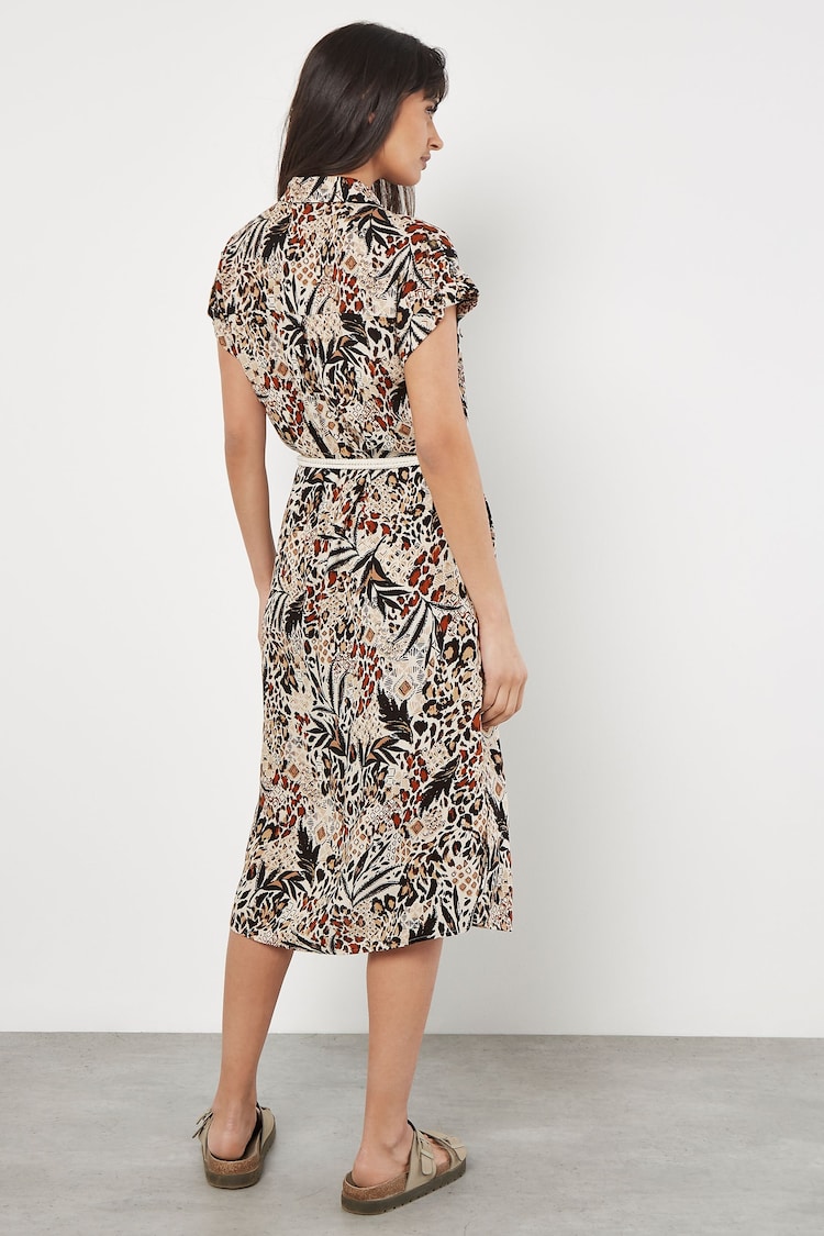 Apricot Natural Tribal Animal Belt Midi Shirt Dress - Image 4 of 4