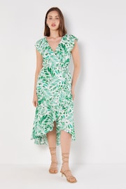 Apricot Green Tropical Leaf Ruffle Wrap Dress - Image 3 of 4