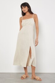 Apricot Natural Cami Linen Dress With Side Split - Image 1 of 4