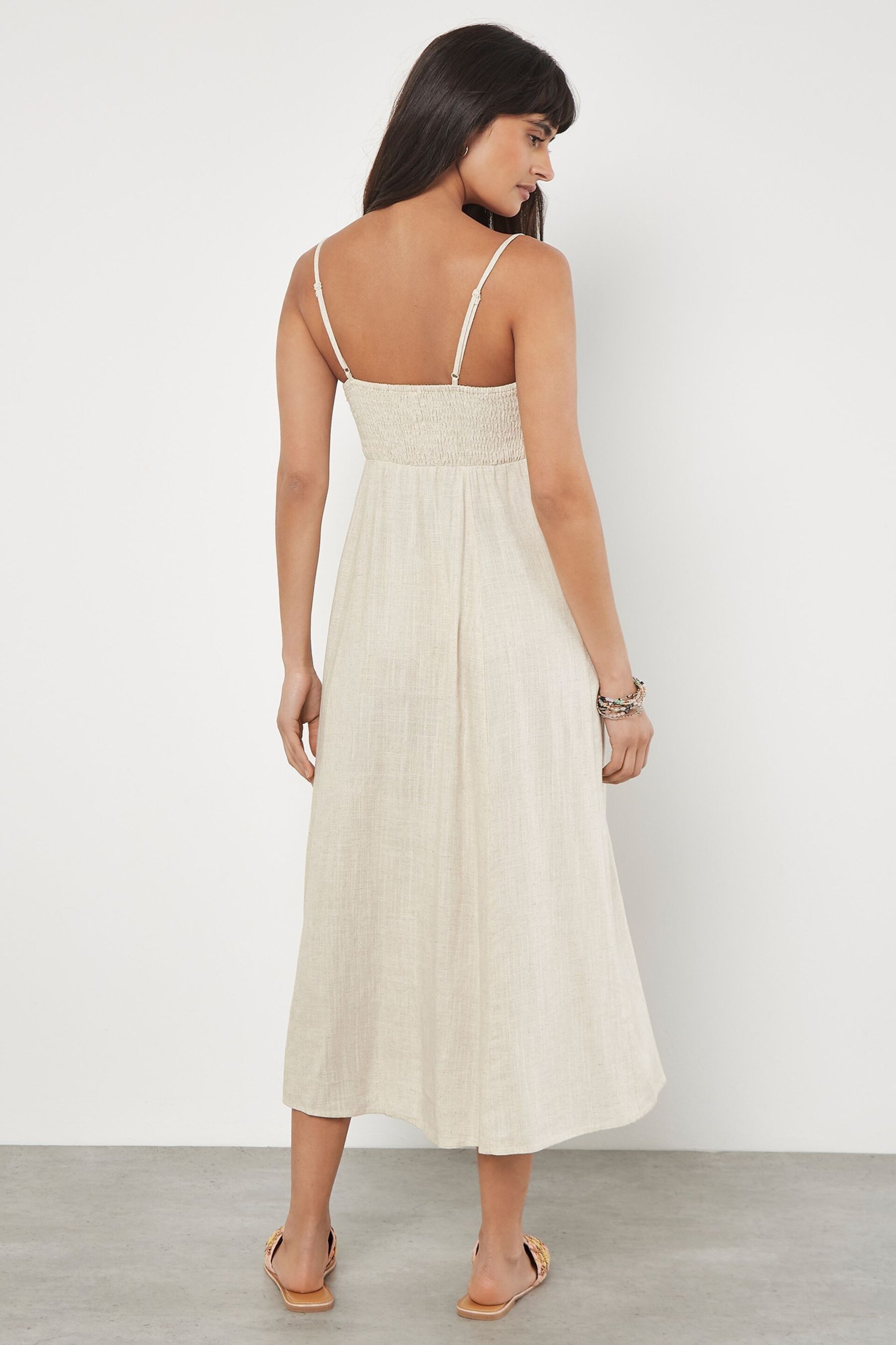 Apricot Natural Cami Linen Dress With Side Split - Image 2 of 4